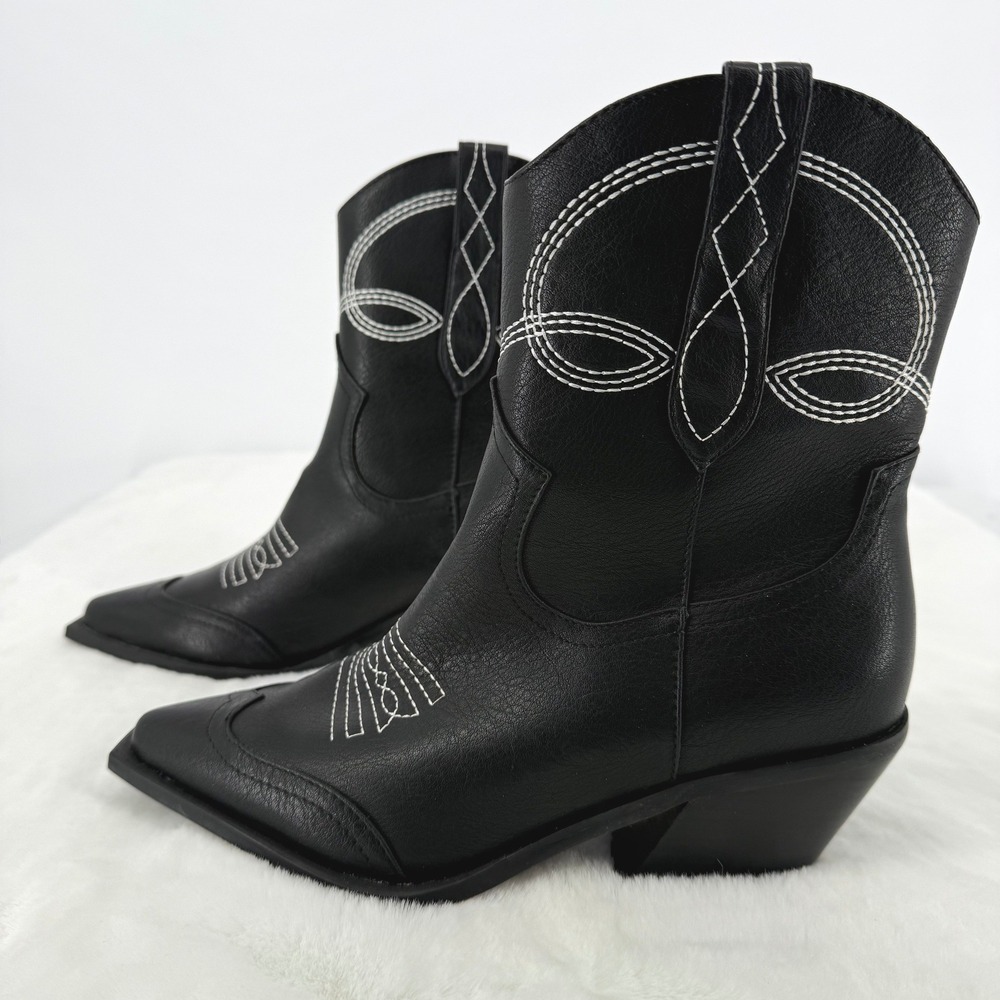 Billini Black Ankle Western Booties with White Stitching